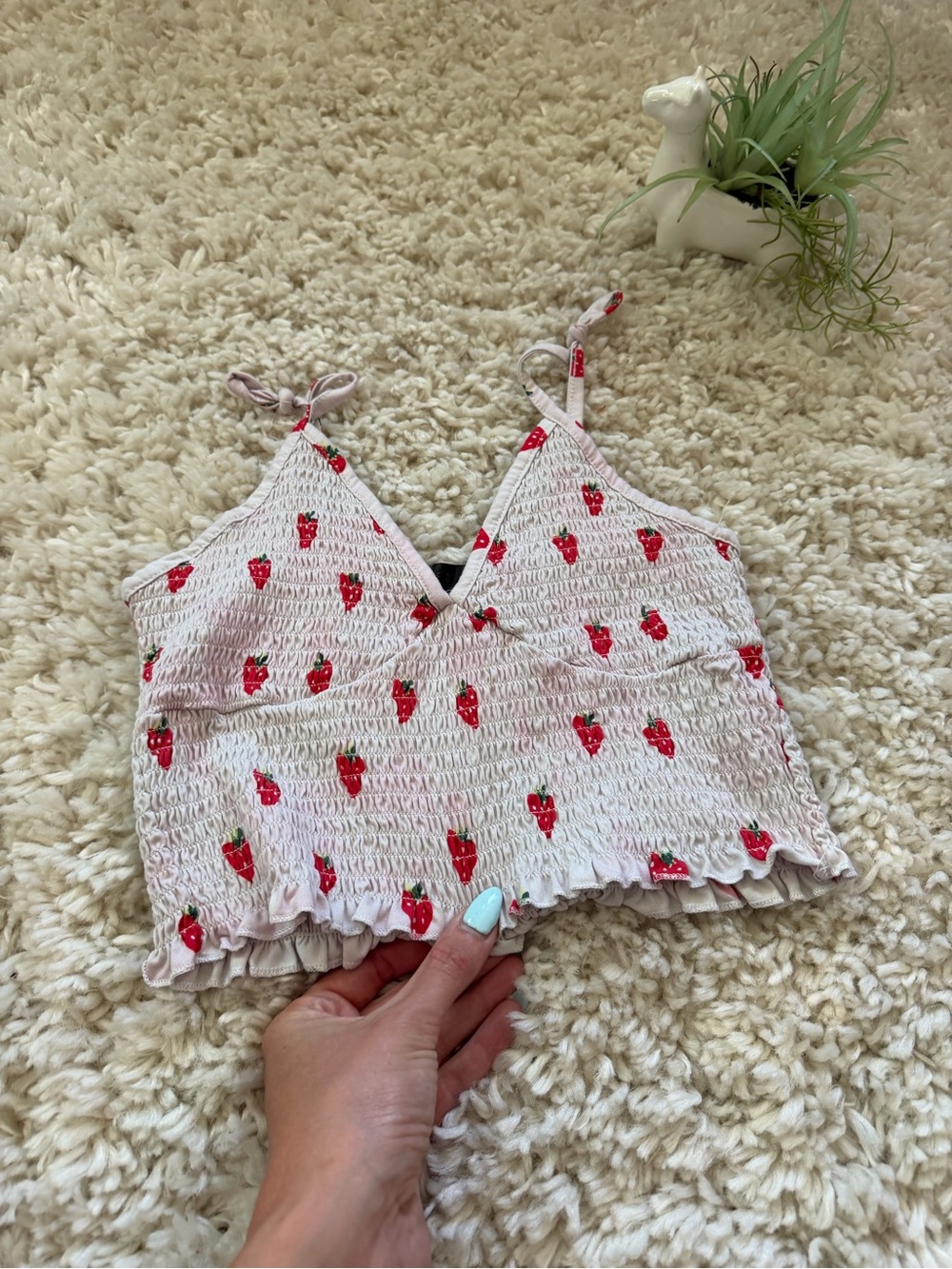 Red strawberry vintage Y2K faded, rose crop top Rose Smocked Cami Top - XL